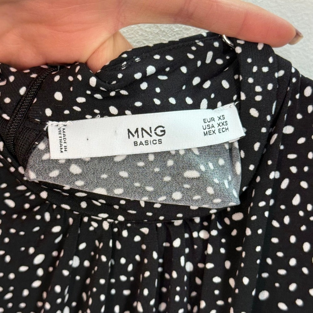 MNG Basics XS‎ Black White Polka Dot Print Ruffle Sleeve Mini Dress batwing